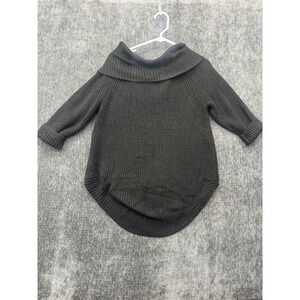 89th & Madison Sweater Womens L Black Rib Fisherman Knit Cowl Neck Button Detail
